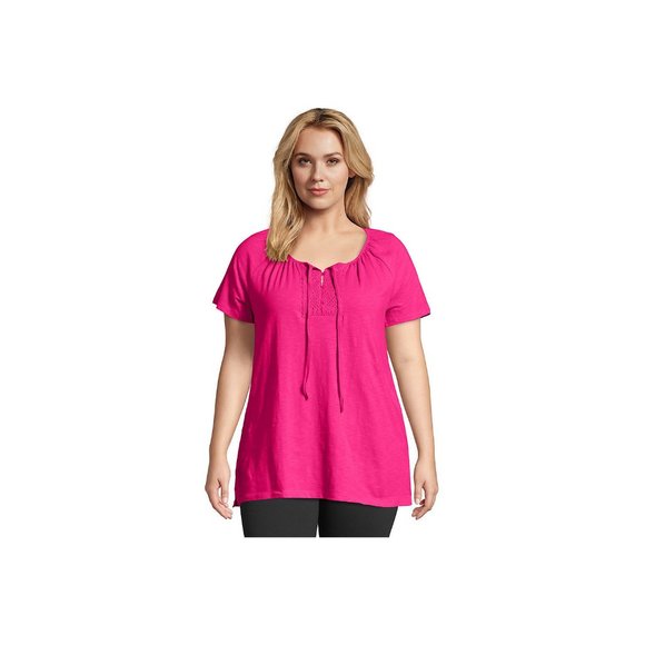 Just My Size Short-Sleeve Slub-Textured Cotton Women's Tunic-OJ250-Amaranth - Picture 1 of 2